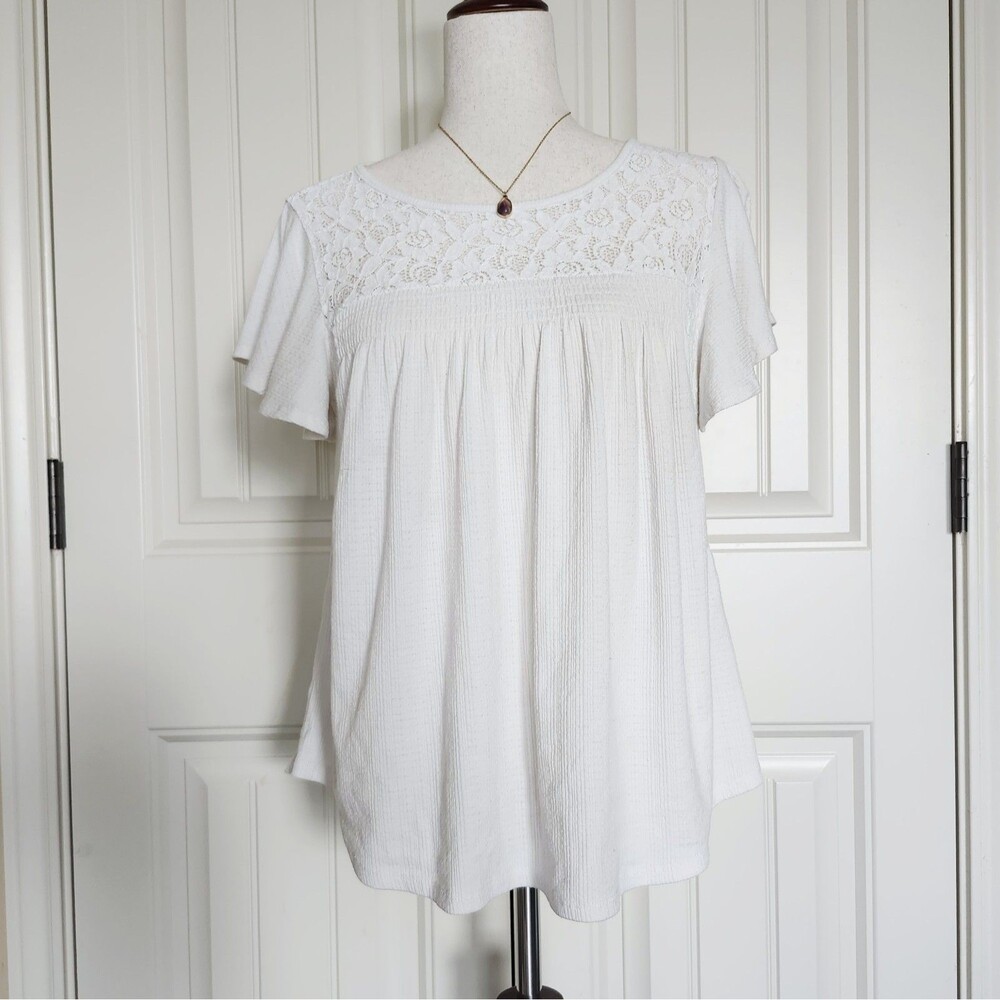 Knox Rose White Lace Tie Blouse Size M